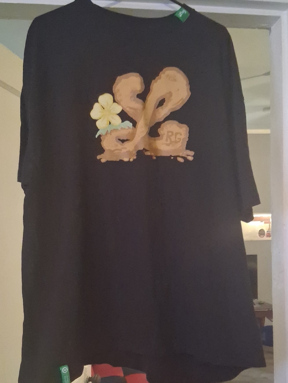 Lrg Black Tee with Yellow Flower and Tan Logo